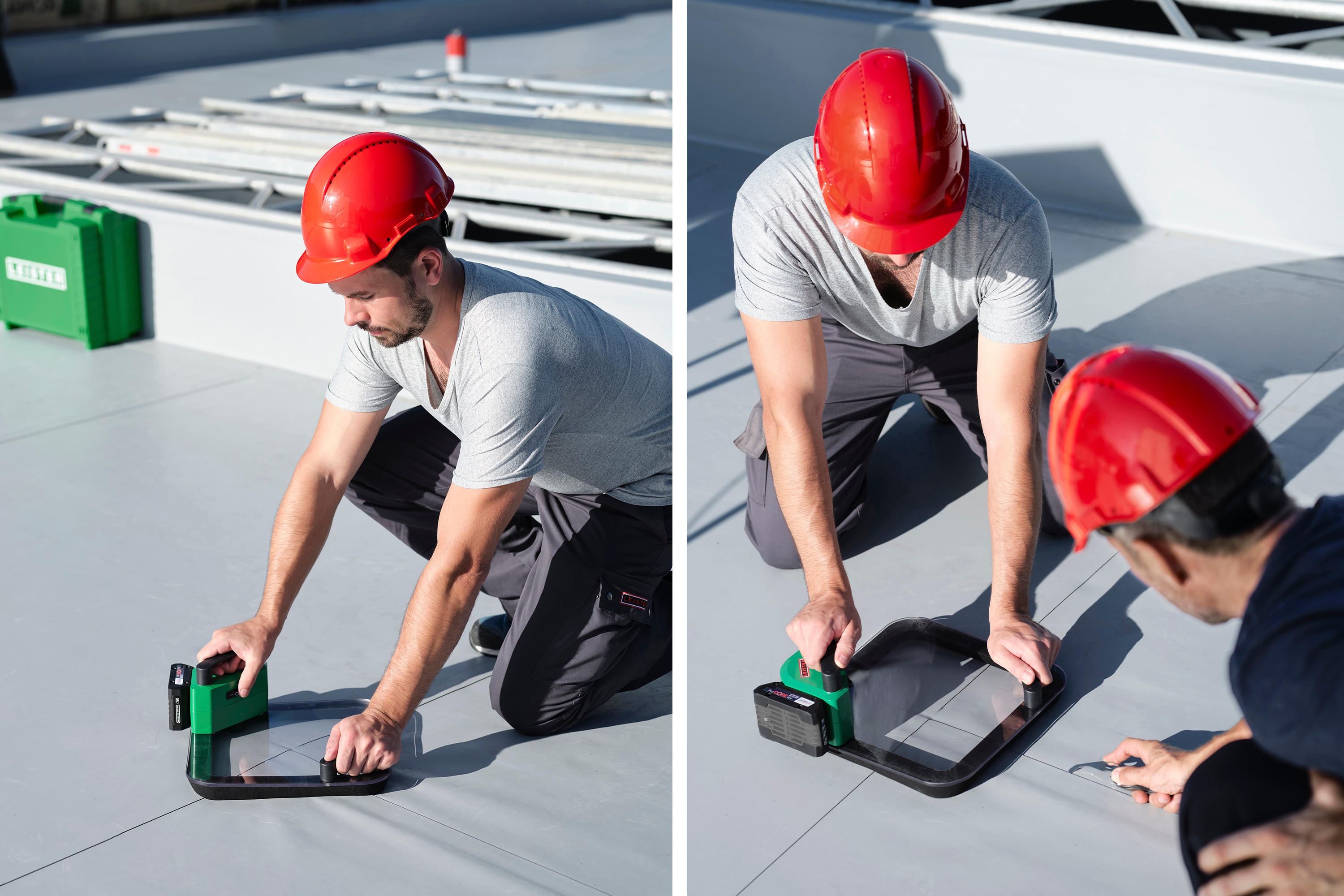 使用VACUUM PLATE 100-LP的屋顶工人